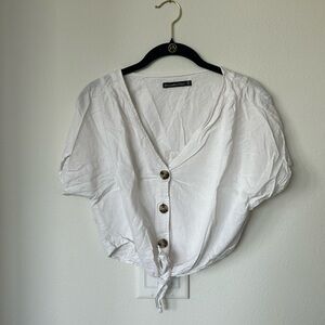 White Cropped Short Sleeve Shirt